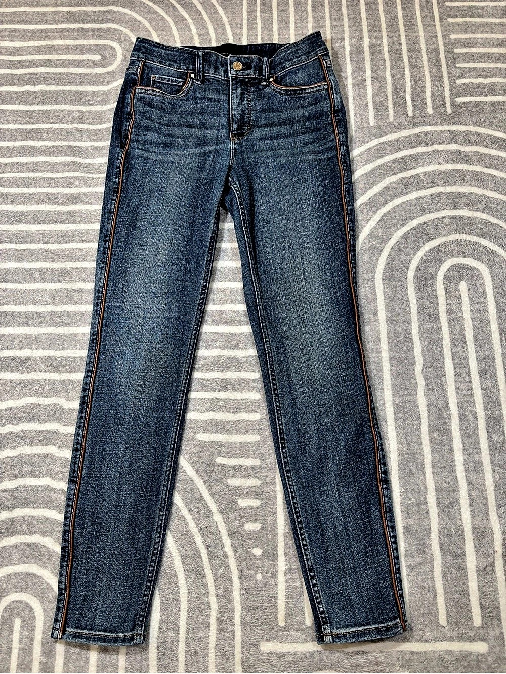 WHBM Jeans, High-Rise Everyday Soft Skinny Ankle, Leather Piping, Sz 0, 26x26